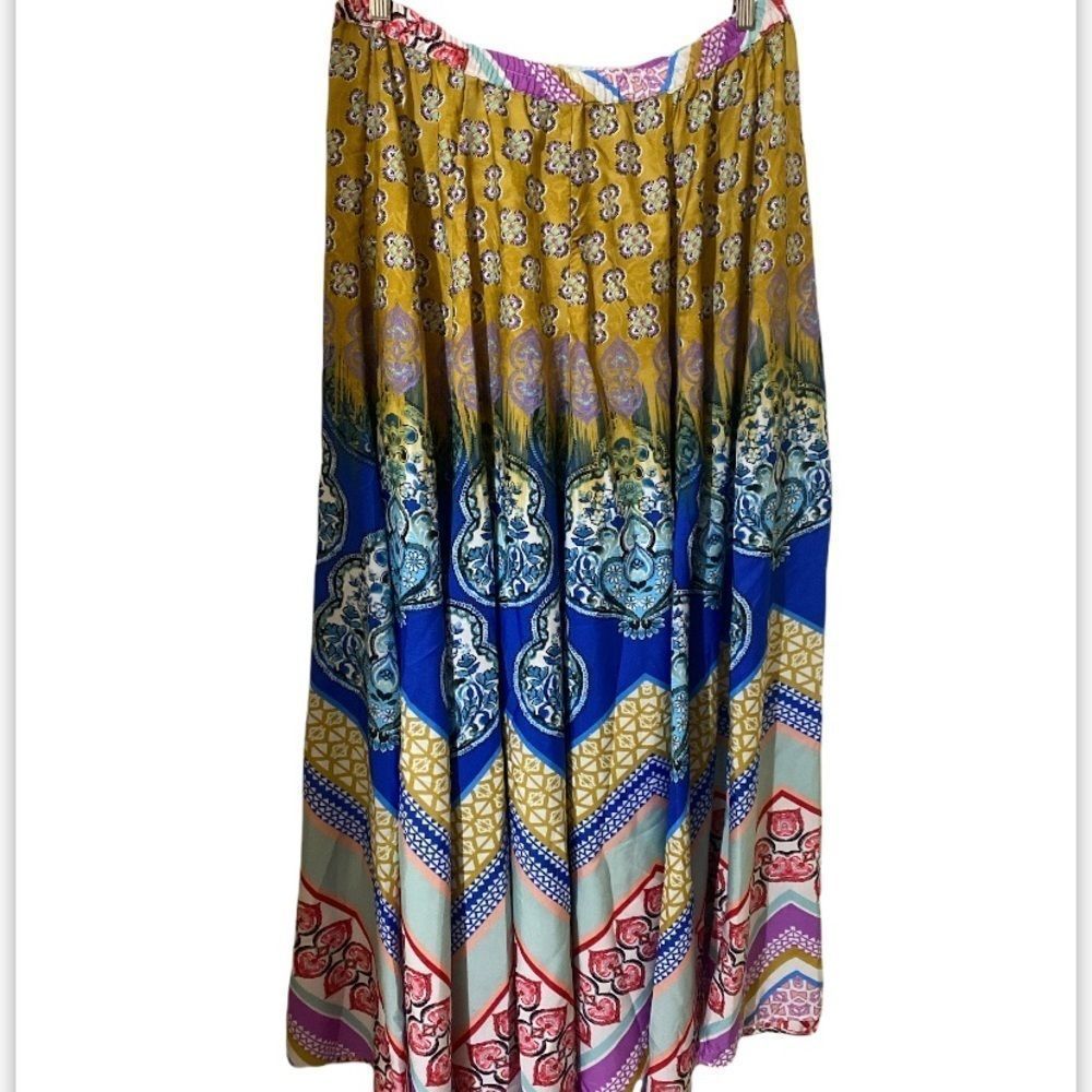 Cupio Floral Maxi Skirt Blue Flowy Elastic Waist Lightweight Long  Size …